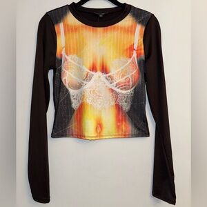 Fashion Nova Fiery Print Long Sleeve Top